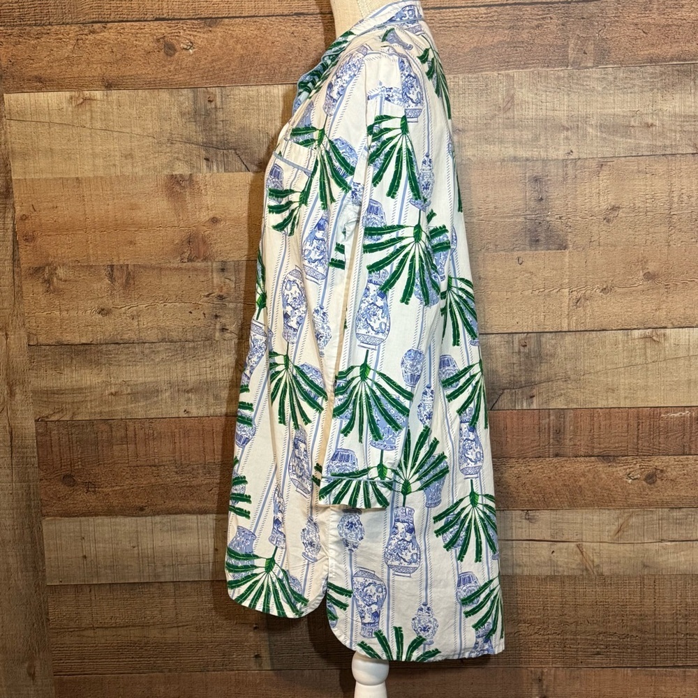 🌻 8 Oak Lane Ginger Jar Palm Button Down Sleep Shirt size XS/S Green & Blue - Picture 3 of 11